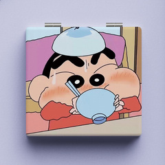 Factory-direct Crayon Shin-chan portable folding makeup mirror, handheld mini travel mirror with double-sided flip cover.