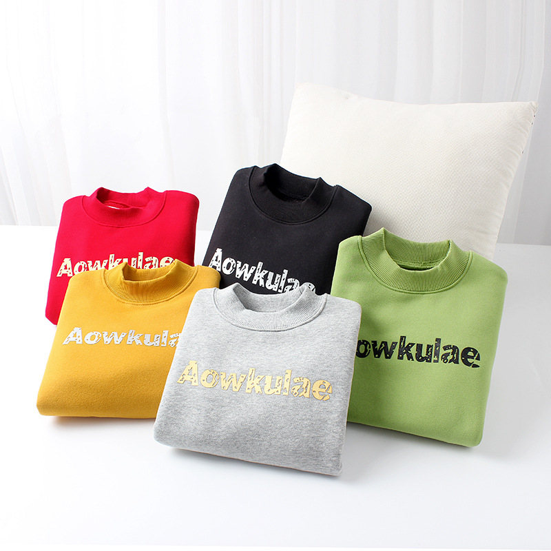 Autumn and Winter Korean Style New Children's Clothing Boys' Fleece Sweatshirts, Medium and Large Children's Thickeneded Warm Turtleneck Children's Sweatshirts Wholesale
