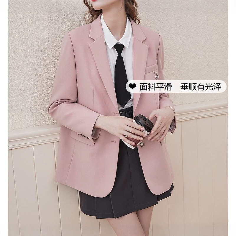 Women's Pink Blazer in College Style, Spring and Autumn Model, High-End and Elegant Jk Uniform, Loose Casual Small Suit Jacket
