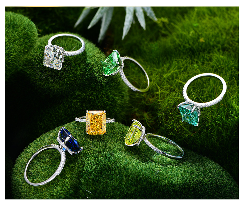 Luxurious Square Sterling Silver Inlay Artificial Diamond Rings