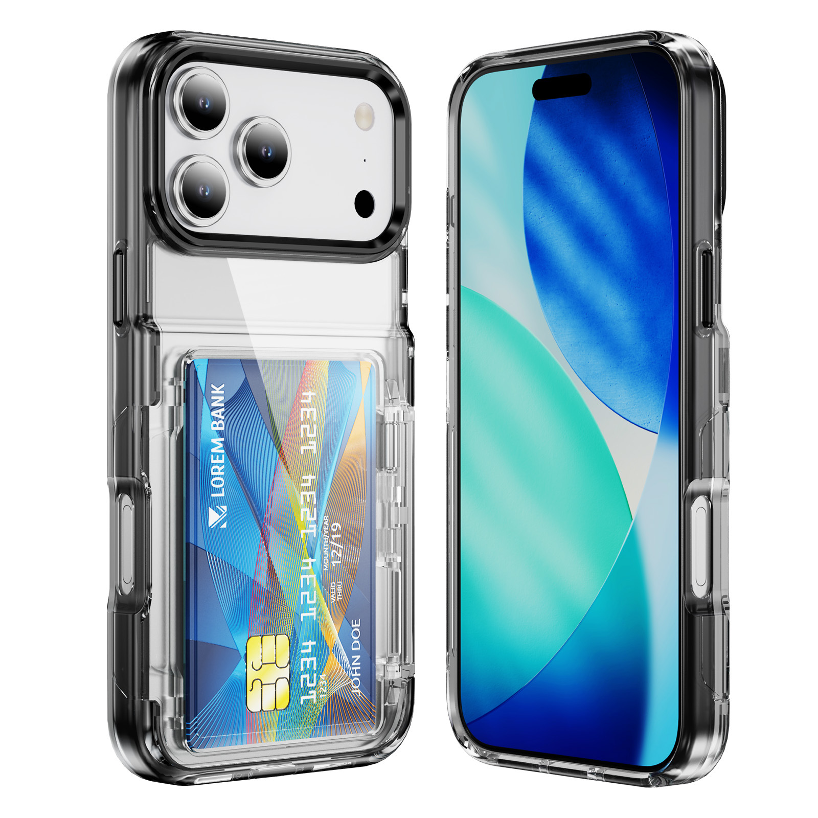 Aplicable para iPhone17ProMax bolsa de tarjeta militar, estuche de teléfono móvil transparente, soporte de tarjeta, estuche de protección a prueba de caídas, Apple17