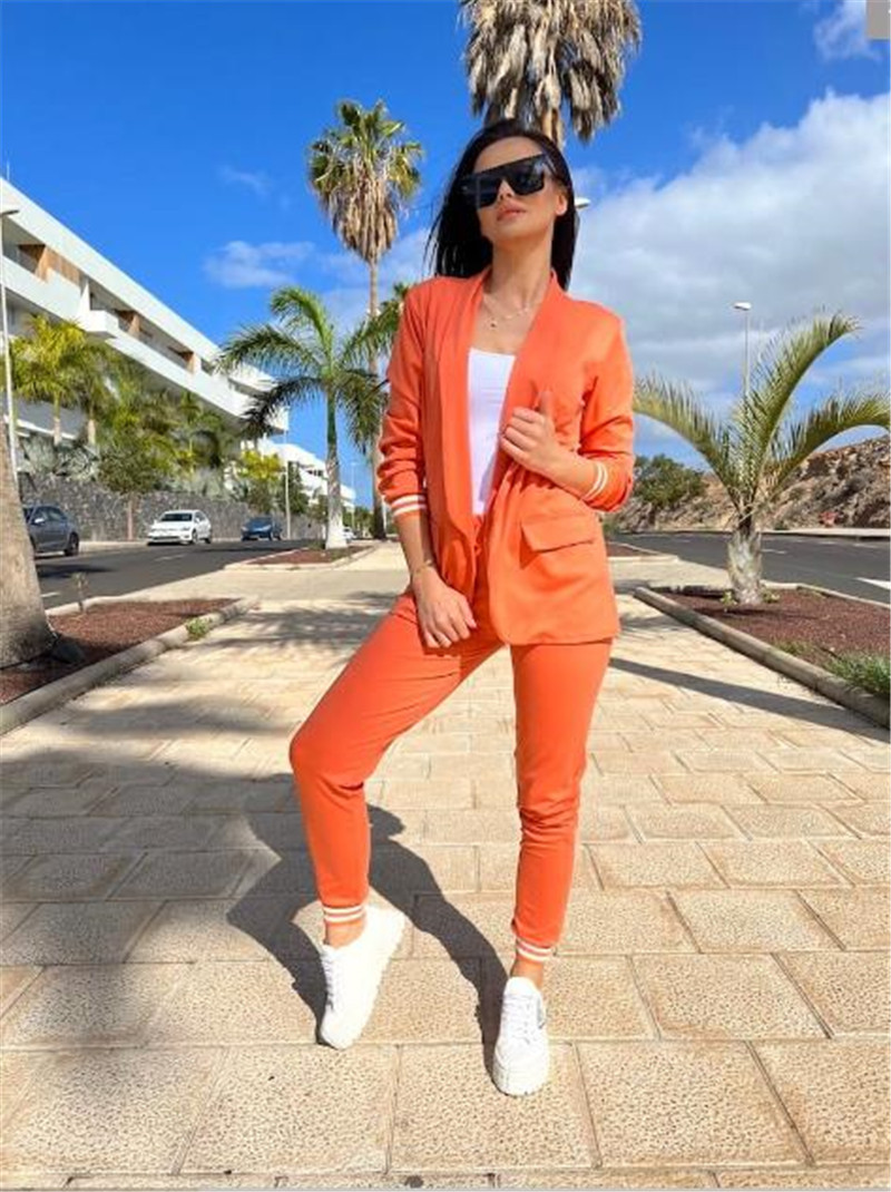 Women's clothing fashion suit casual solid color long-sleeved suit and trousers two-piece set_mkmklike.com