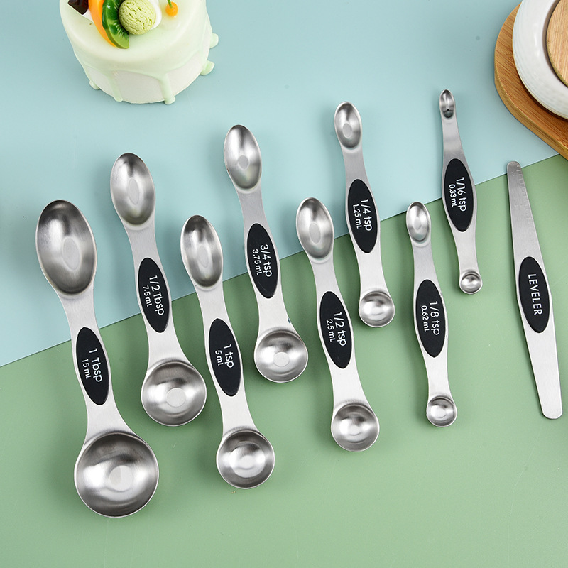 Inventario de adsorción magnética de acero inoxidable de arena 9 piezas de taza de medición con escala de taza de medición cuchara de medición conjunto de herramientas de tostado de café