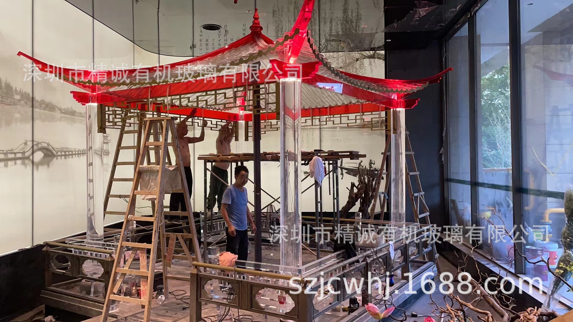 现场安装 亚克力古建筑古色古香 亚克力亭子