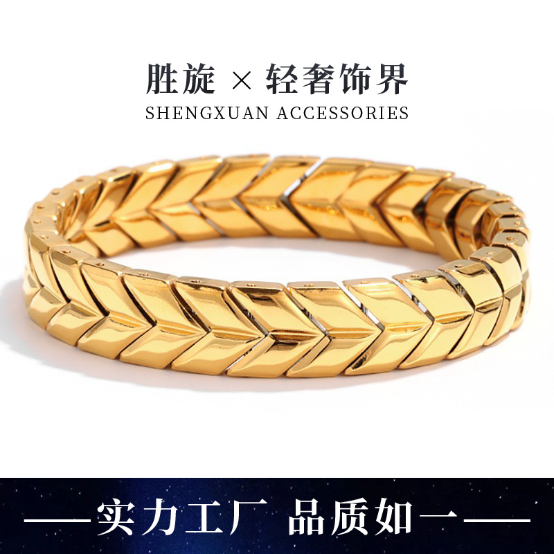 Cross-Border Titanium Steel Golden Wheat Ear Bracelet, Vintage 316 Stainless Steel Vacuum Electroplated Adjustable Men's Bracelet, Customizable