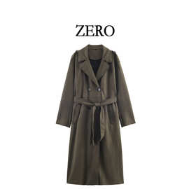 ZERO 自制 欧美风 新款女装 时髦反绒皮效果长款风衣外套洋气爆款