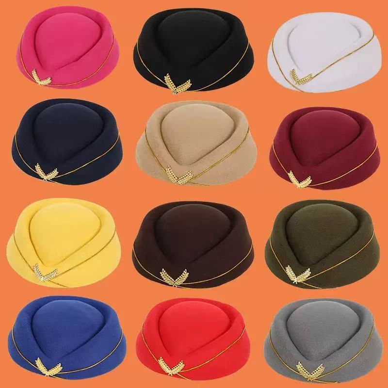 Stewardess Hat, Flight Attendant Hat, Versatile Felt Elegant Stage Performance Hat, British Style Band Performance Hat, Socialite Hat Stewardess Hat, Flight Attendant Hat, Versatile Felt Elegant Stage Performance Hat, British Style Band Performance Hat, Socialite Hat