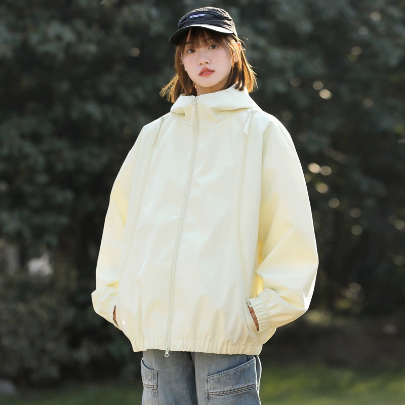 Куртка с капюшоном 2025 весна новая мужская и женская в стиле Гонконг с большими накладными карманами, простая свободная парная куртка для улицы