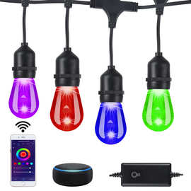 涂鸦户外防水S14灯串 Wi-Fi远程控制铜芯灯串线 RGB+WW模式带声控