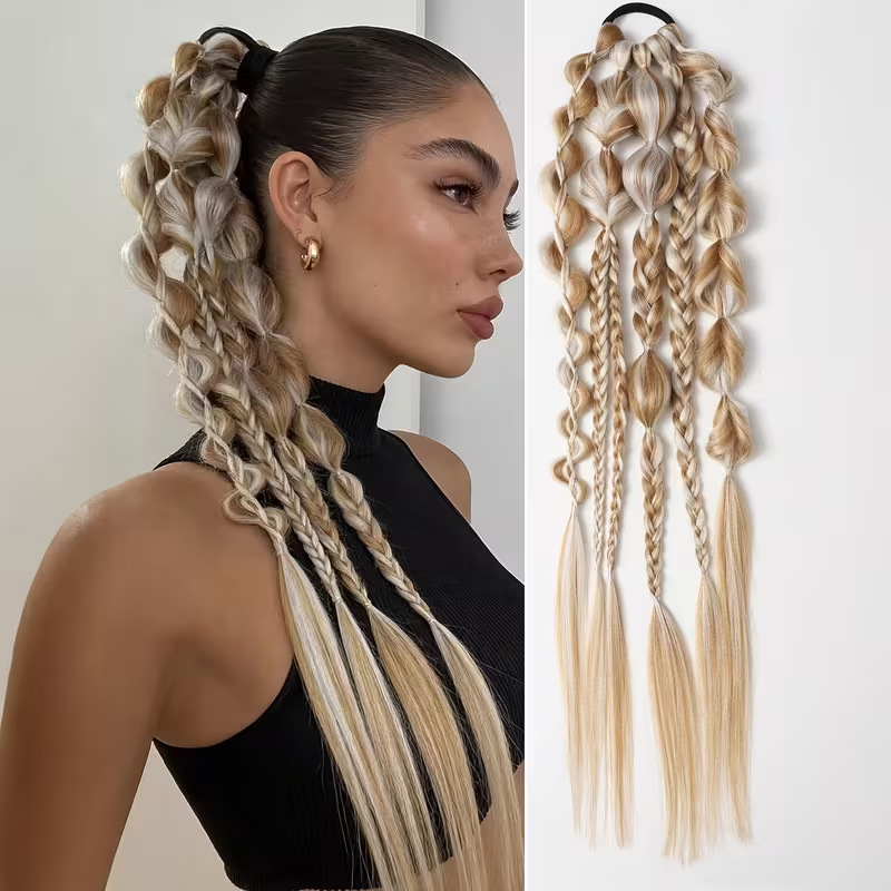 Foreign Trade Wigs, Braided Hair, Bubble Braids, Ponytails for Women, Synthetic Hair, Side Braids, Fashionable Hot Girl Twisted Boxing Braids Foreign Trade Wigs, Braided Hair, Bubble Braids, Ponytails for Women, Synthetic Hair, Side Braids, Fashionable Hot Girl Twisted Boxing Braids