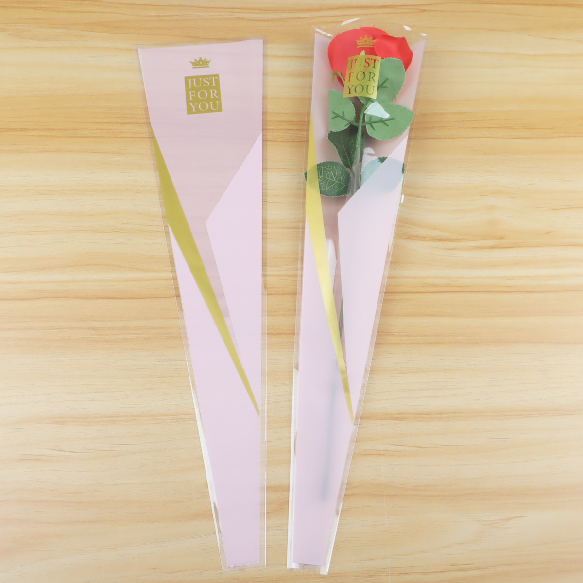 Bolsa de Plástico OPP para Ramo de Flores con Diseño de Corona y Rosa Individual para el Día de San Valentín, Venta al por Mayor