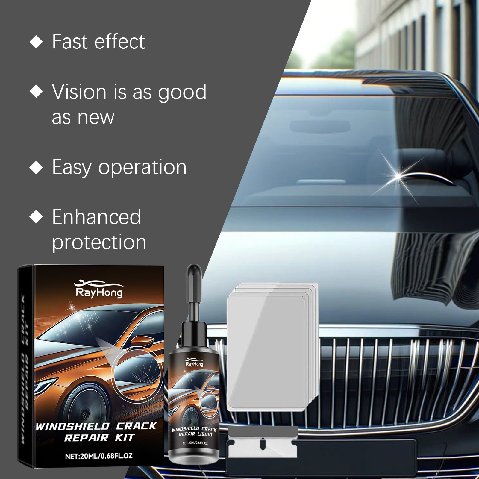 Rayhong Windshield Care Kit Quick Care Crack Clear Vision Renovation Repair Liquid Set