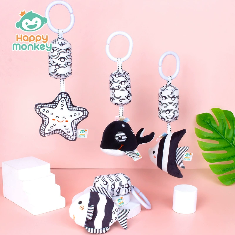 Подвеска-мобиль Happy Monkey для новорождённых чёрно-белая морские животные