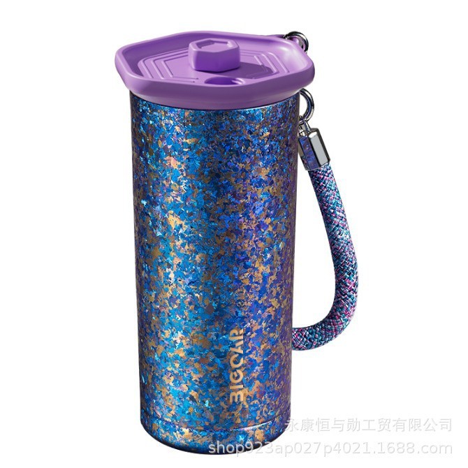 チタンカップコーヒーカップシンプルなポータブルカーカップストローカップ二層カスタム純チタンウォーターカップ魔法瓶カップ大容量|undefined