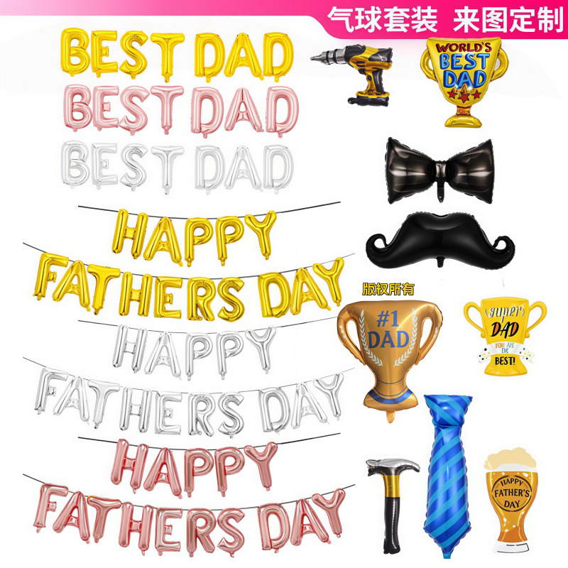 Día del padre transfronterizo feliz tema fiesta decoración decoración barba taladro eléctrico trofeo Día del padre película de aluminio globo al por mayor image 1