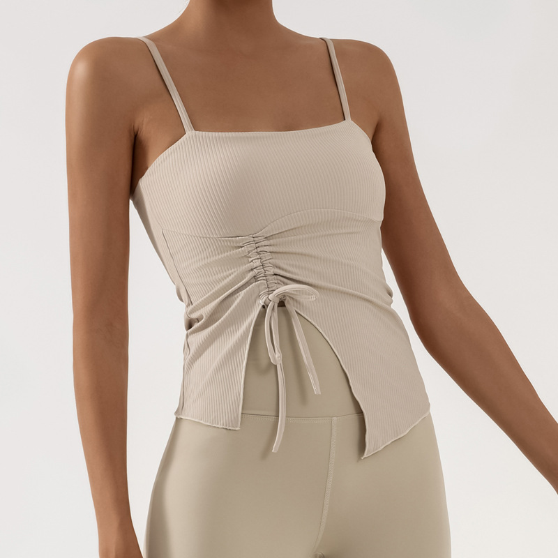 Nuevo chaleco de yoga de cinturón de desnudez de mujer con estriado de tracción con cojín de pecho de entrenamiento deportivo de entrenamiento físico camisa de baile