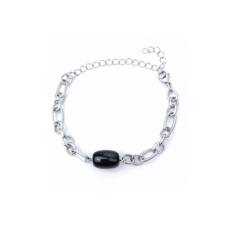 European And American Simple New Stainless Steel Titanium Steel Natural Agate Stone Couple Bracelet Men And Women Jewelry Wholesale Foreign Trade Exclusive display picture 2
