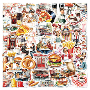 50 Vintage Restaurant Graffiti Stickers Mobile Phone Case Laptop Luggage Speaker Decorative Waterproof Stickers