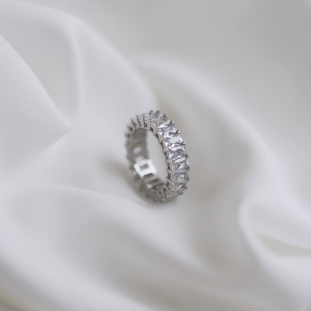 4g Weight Zircon Inlay Material 925 Sterling Silver Zircon U Shape Solid Color Rings
