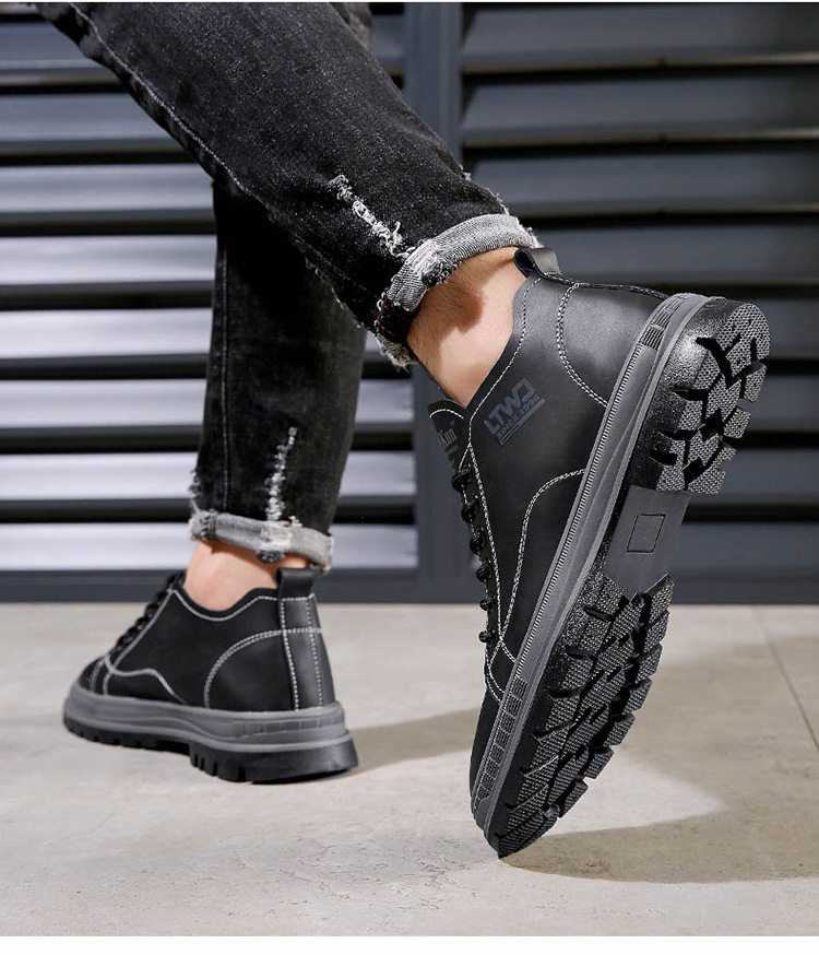 Bốt Martin nam cổ trung mỏng nhẹ phong cách Anh Quốc, đế cao su gót thấp 1-3 cm — Màu kaki, màu đen chi tiết 19