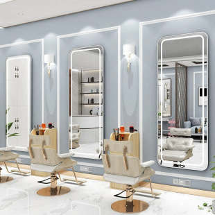 Hair Salon Mirror Table Trendy Barber Shop Mirror Hair Salon Exclusive Simple Trendy Single-Sided Wall-Mounted Haircut Mirror with Light