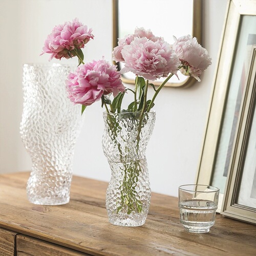 Twist Waist Pearl Point Glass Vase Transparent Flower Pot Water Growing Living Room Ornament Design Style Fresh Flower Dining Table Decoration Set
