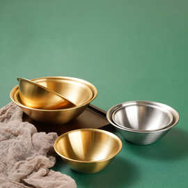 不锈钢沙拉碗单层V型甜品碗韩式拉面碗酒店金色调料碗商用小吃碗