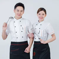 Одежда для шеф-повара с коротким рукавом Летняя дышащая кухонная столовая Кухонная одежда Кейтеринг Горячий горшок Ресторан Красная рабочая одежда шеф-повара Мужская