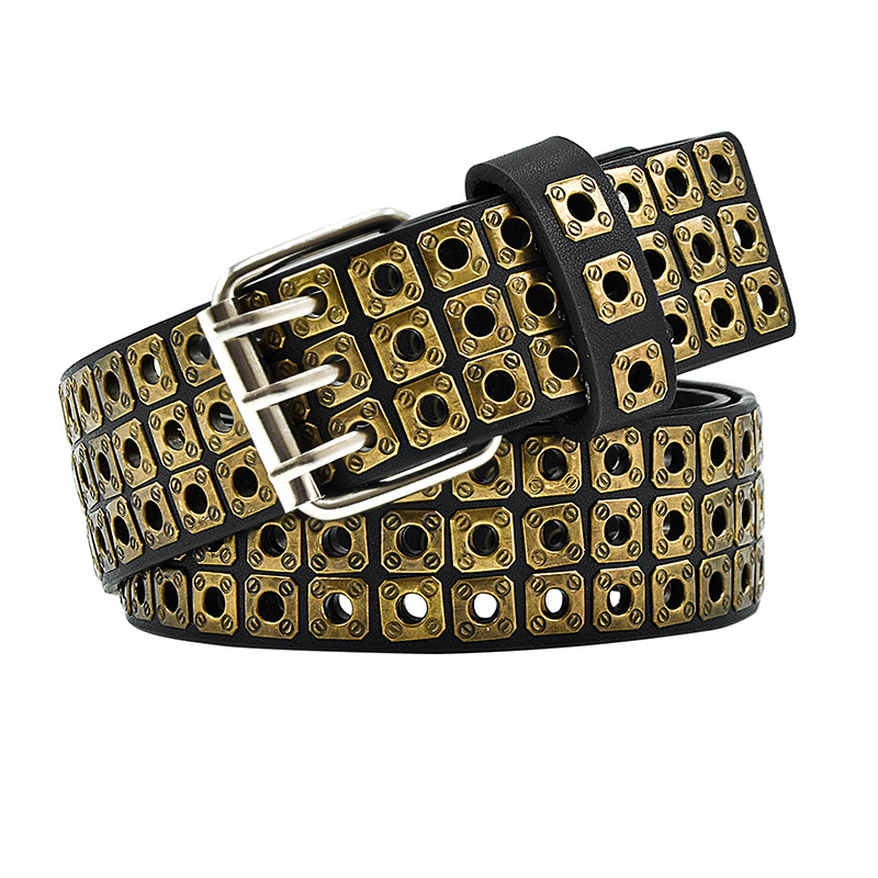 Pu Leather, Alloy Material Retro Color Block Pu Leather Alloy Men's Leather Belts