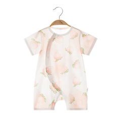 Baby onesie short sleeve summer ultra-thin breathable with bias button pure cotton hoodie children air conditioning clothes crawling suit
