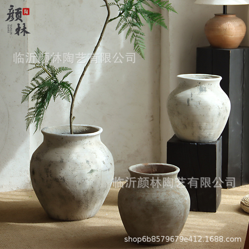 Antigüedad de cemento blanco vasijas de cerámica balcón decoración del hogar suelo verde vasijas de plantación del centro comercial diseño de decoración del hotel paisajismo
