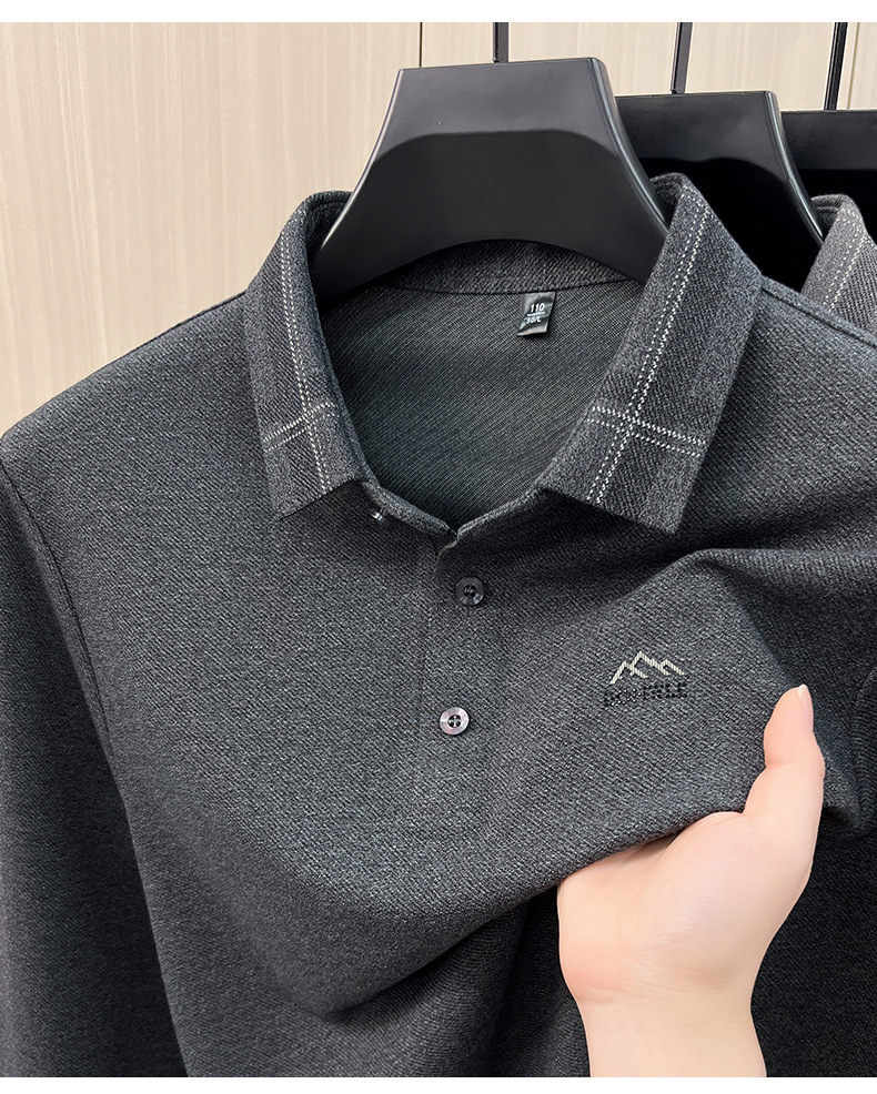 Áo polo nam dài tay cổ bẻ phong cách trung niên — Màu xanh da trời chi tiết 8