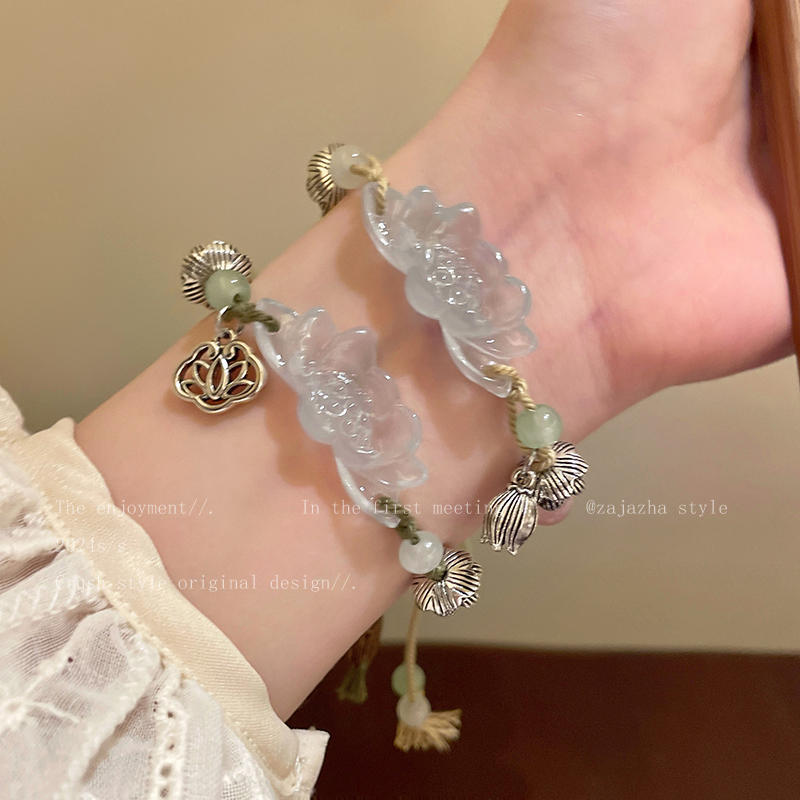 2025 New Good Luck Lotus Braided Rope Bracelet for Girls, New Chinese Style Retro Ethnic Style Bracelet Jewelry Wholesale