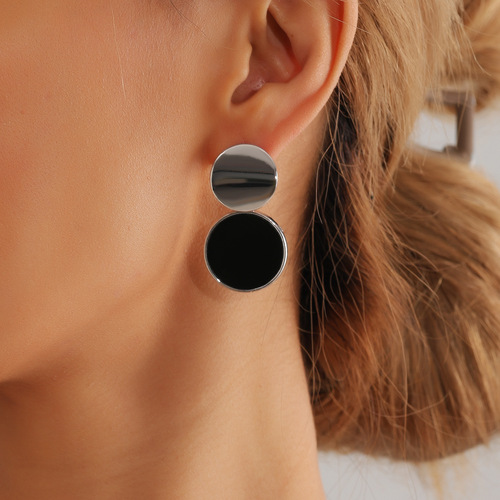European and American cross-border jewelry, cool metal black imitation mother-of-pearl ring, sweet and cool adjustable ring set wholesale