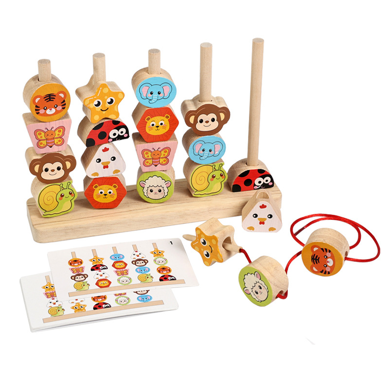 Bebés y niños de educación temprana entrenamiento de cuentas de entrenamiento de concentración cuerda de hilo para bebés 1 - 2 años 3 granos de bloques de construcción juguetes de puzzle