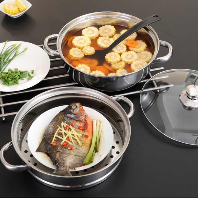 VHM7 wholesale stainless steel multi-purpose soup steamer soup pot opening gift double-layer steamer gas induction cooker universal fire