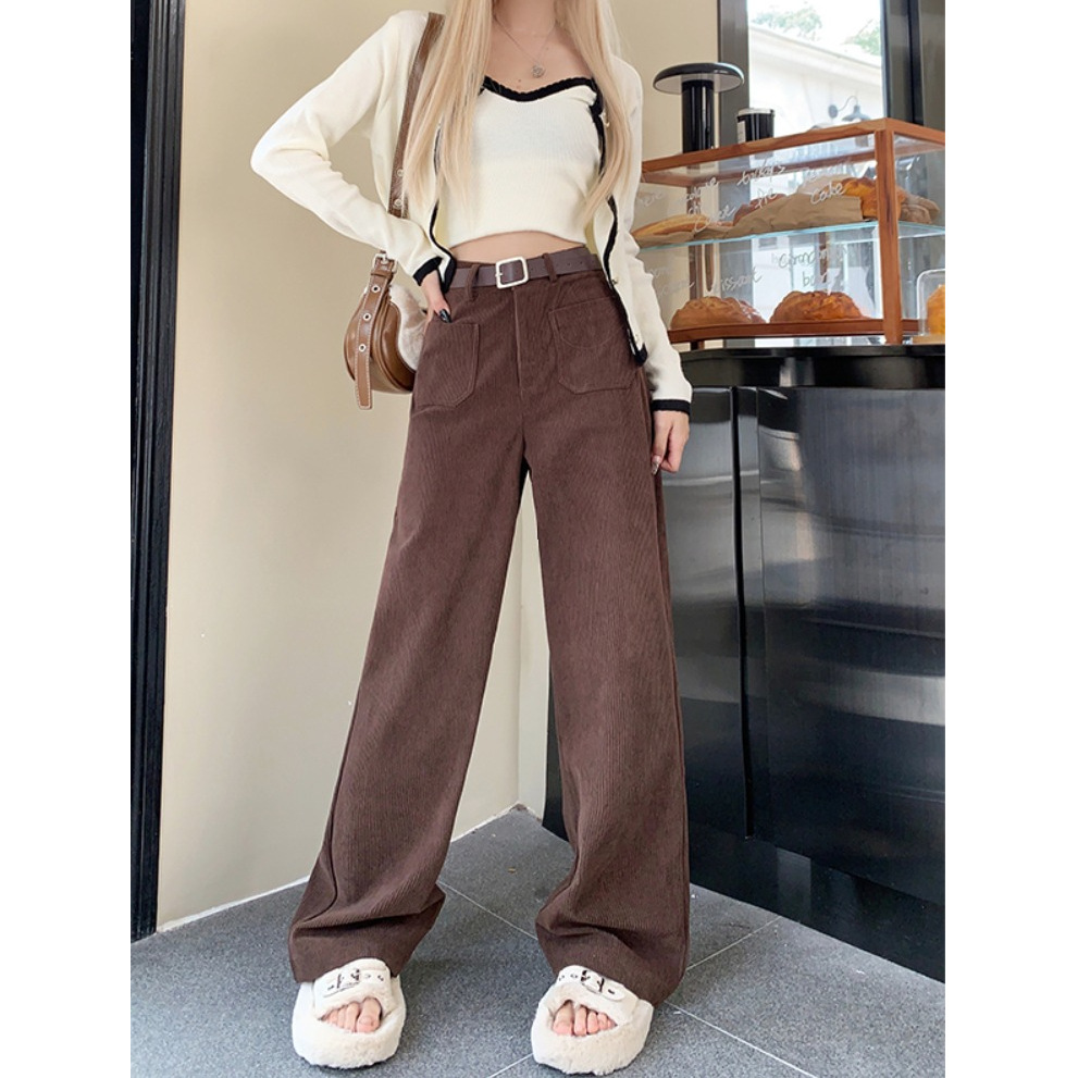 2025 nuevos pantalones rectos de terciopelo delgados pantalones gruesos variados de color curry casual pantalones de piernas de mujer image 5