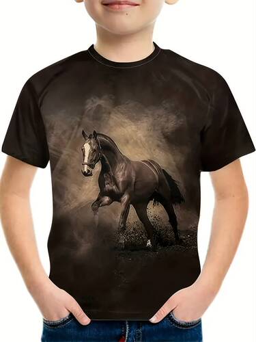 Bestselling Ma Series 3D Digital Boys' Short-Sleeve T-Shirt for Summer Sports, Round Neck Top