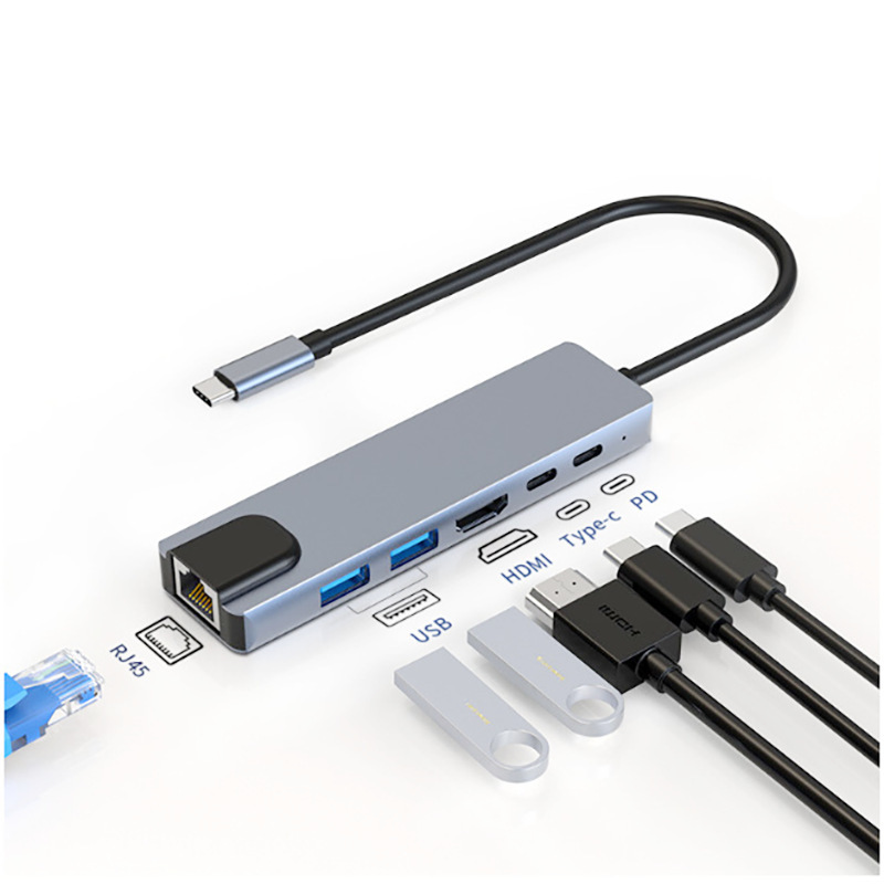 Six-In-One Docking Station 100m Network Port Mobile Phone Tablet Switch Game Console 6in1 Multi-Function Docking Station