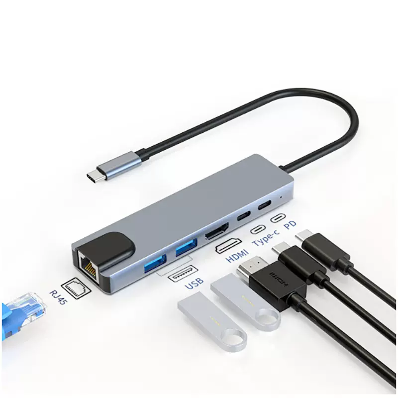 六合一拓展坞百兆网口手机平板电脑switch游戏机6in1多功能扩展坞