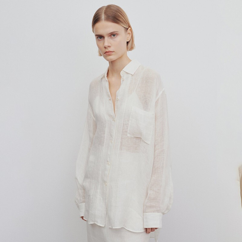 Th ~ Row spring and summer new linen loose tonality loose Joker simple commuter long sleeve thin shirt ladies