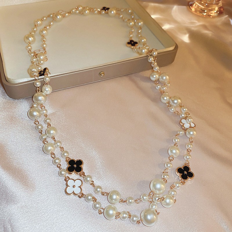 Collar con cuentas de perlas de gota de agua con diamantes transfronterizos otoño e invierno cadena de suéter de lujo ligero francés moda todo fósforo joyería de alta gama