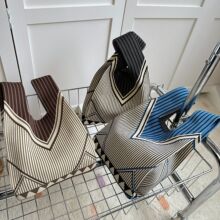 跨境新品北欧风三角伴手礼针织袋 毛线编织包水桶袋女式飞织包包