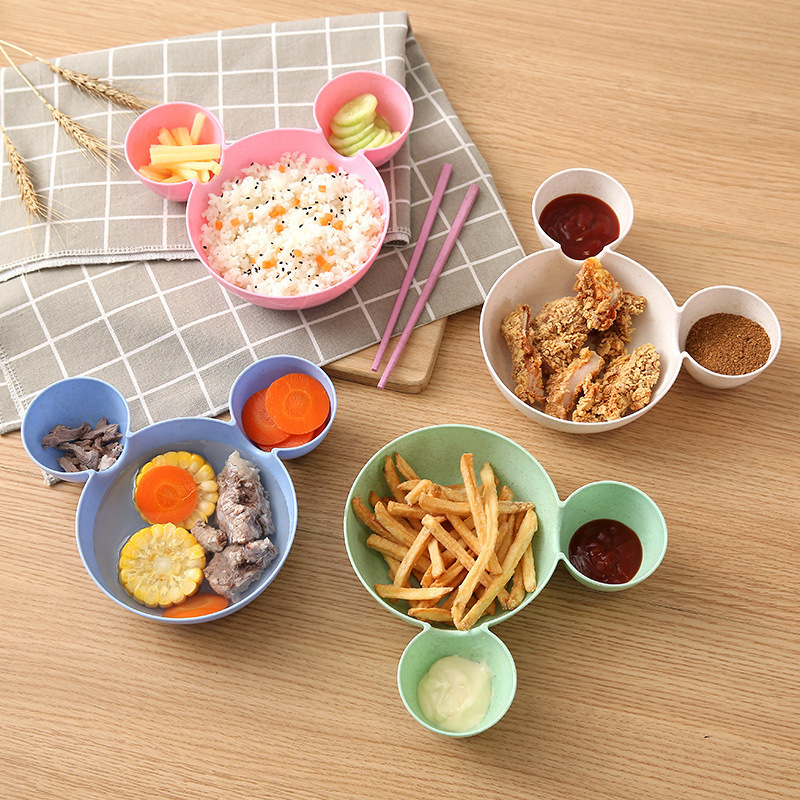 Wheat Straw Split Fast Food Plate Kindergarten Baby Children Cartoon Rice Bowl Salad Bowl Gift Printable logo