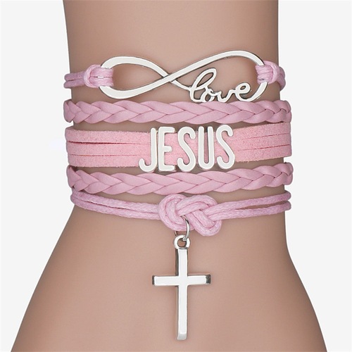 2pcs Classic bracelet jesus crossed pendant leather hand rope punk rock style lovers bangles hand chain bracelets for unisex