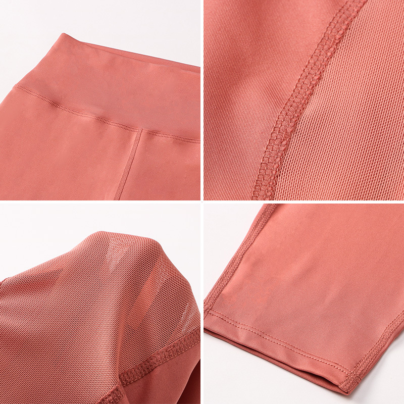 女士紧身瑜伽长裤 高腰提臀跑步运动高弹速干拼网透气健身裤12352