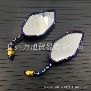 Suzuki, Yamaha, Kawasaki üçün 10mm ön arxa görünüş güzgüsü, gümüşü və mavi çarpaz dizayn