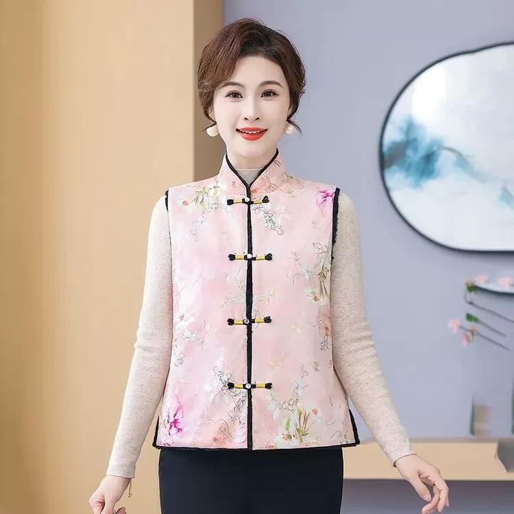 2025冬季新款新中式马甲女款国风上衣复古盘扣圆领斜襟气质薄马夹