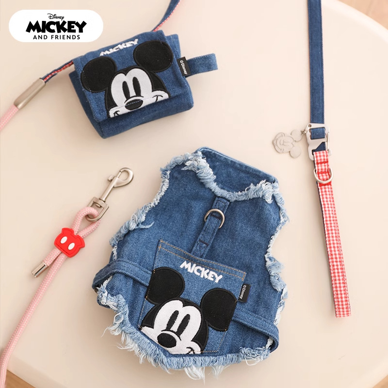 Disney Mickey serie de cuerda de tracción de perro ajustable pecho y espalda conjunto de gato anti-desprendimiento cuerda de paseo de perro mascota