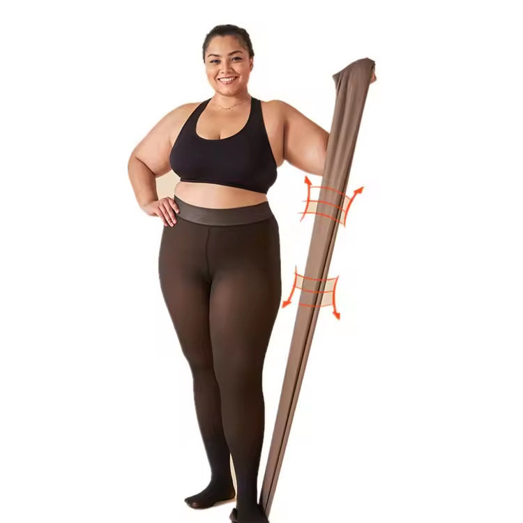 Plus size opaque winter tights knitted wool lined warm pants leggings translucent wool stockings